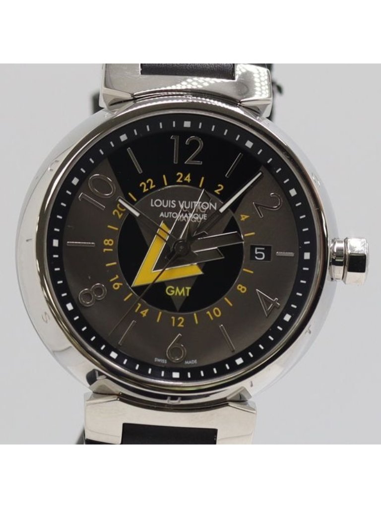 Louis Vuitton Tambour Gmt Automatic Date Gmt Gray Black Dial Watch